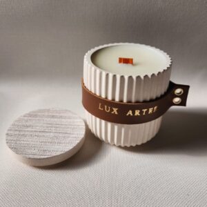 Vela Aromática no Pote de Concreto Listrado off white